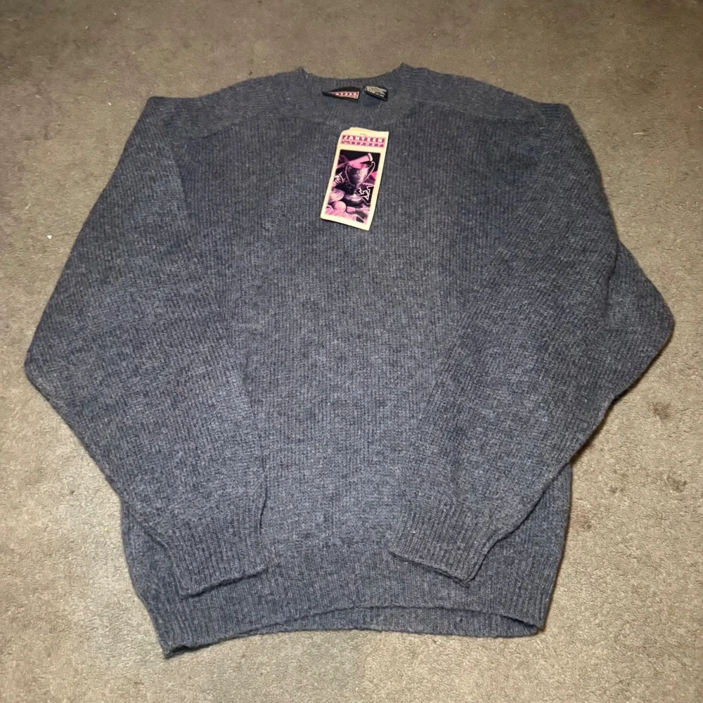 Vintage Jantzen Sport Mens XL Blue 100% Wool Crewneck Knit Sweater NWT